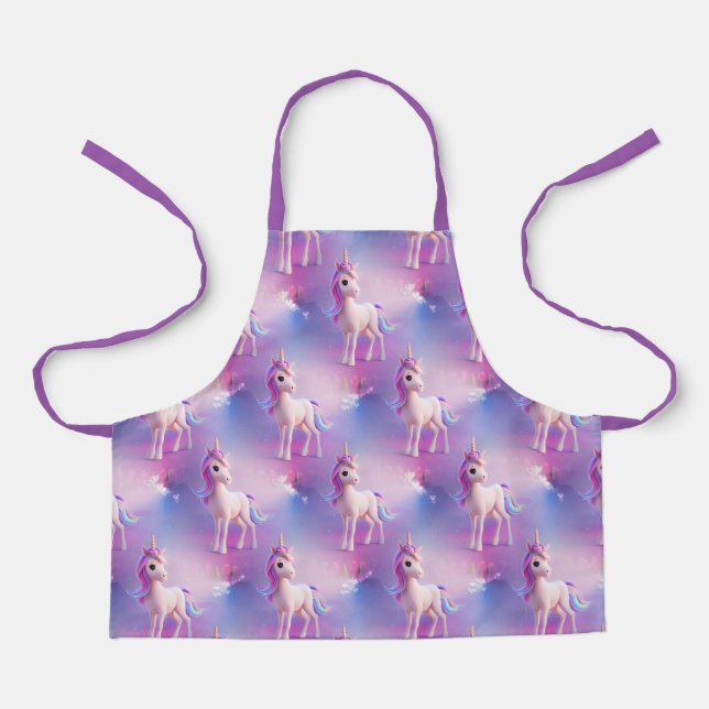 Niedliches weißes Einhorn mit rosa-blauem Mane-Mus Schürze (Vorderseite)