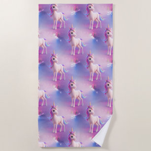 Niedliches weißes Einhorn mit rosa-blauem Mane-Mus Strandtuch