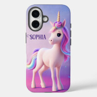 Niedliches weißes Einhorn mit rosa und blauem Mane