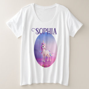 Niedliches weißes Einhorn mit rosa und blauem Mane Große Größe T-Shirt