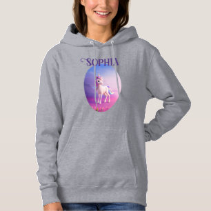 Niedliches weißes Einhorn mit rosa und blauem Mane Hoodie