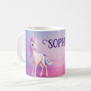 Niedliches weißes Einhorn mit rosa und blauem Mane Kaffeetasse