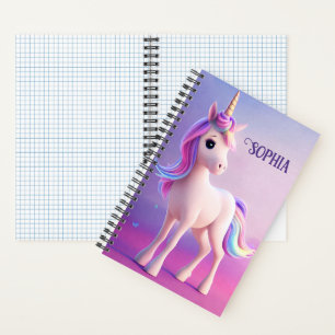 Niedliches weißes Einhorn mit rosa und blauem Mane Notizbuch