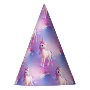 Niedliches weißes Einhorn mit rosa und blauem Mane Partyhütchen