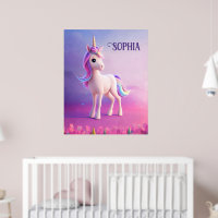 Niedliches weißes Einhorn mit rosa und blauem Mane