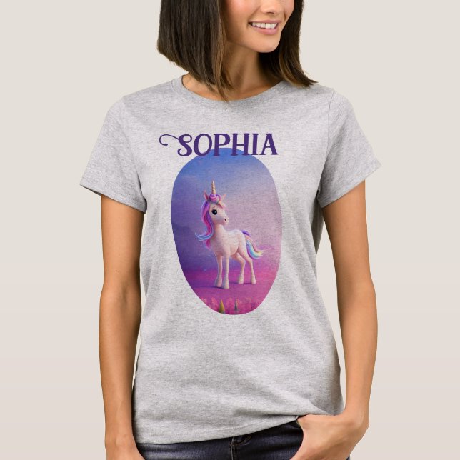Niedliches weißes Einhorn mit rosa und blauem Mane T-Shirt (Vorderseite)