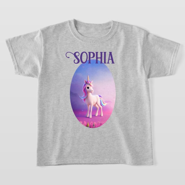 Niedliches weißes Einhorn mit rosa und blauem Mane T-Shirt (Ablage )