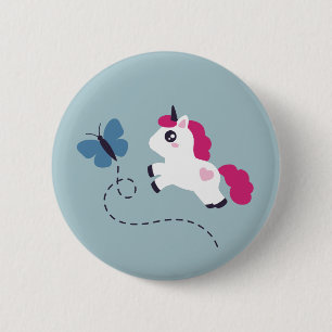 Niedliches Weißes Einhorn mit Schmetterling Button