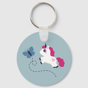 Niedliches Weißes Einhorn mit Schmetterling Schlüsselanhänger