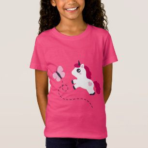 Niedliches Weißes Einhorn mit Schmetterling T-Shirt