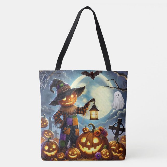 Niedliches, weißes Halloweenschaukeln und Kürbisse (Vorderseite)