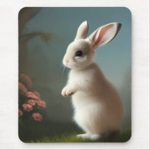 Niedliches Weißes Hasen und Rose Mousepad