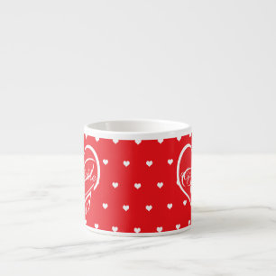 Niedliches Weißes Herz mit Monogramm des Roten und Espressotasse