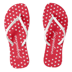Niedliches weißes Herz Rosy Red Flip Flops