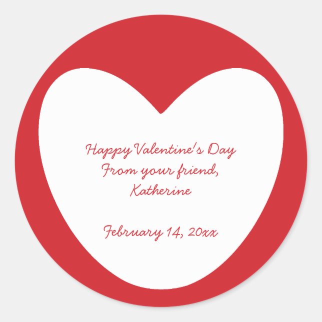 Niedliches, weißes Herz Valentinstag Klassenzimmer Runder Aufkleber (Vorderseite)