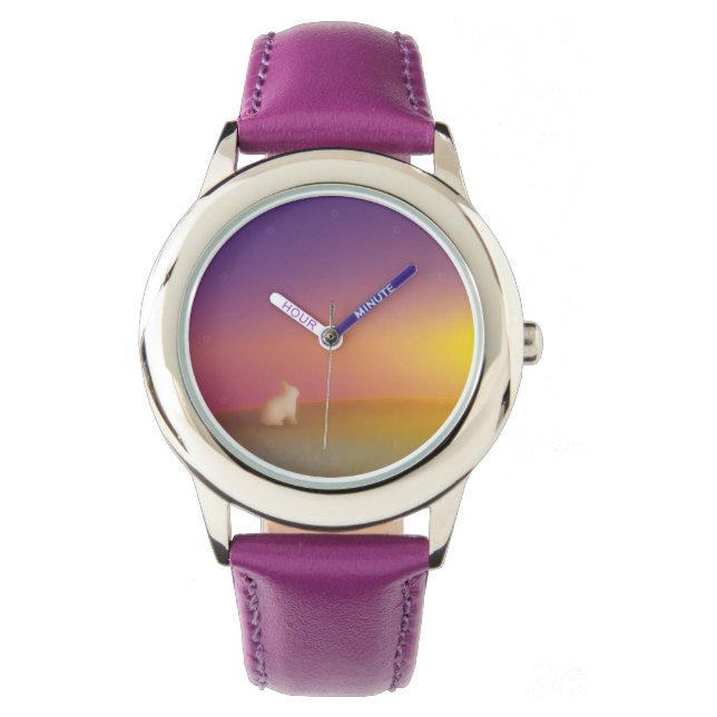 Niedliches Weißes Kaninchen auf Grassy Hill bei So Armbanduhr (Vorderseite)