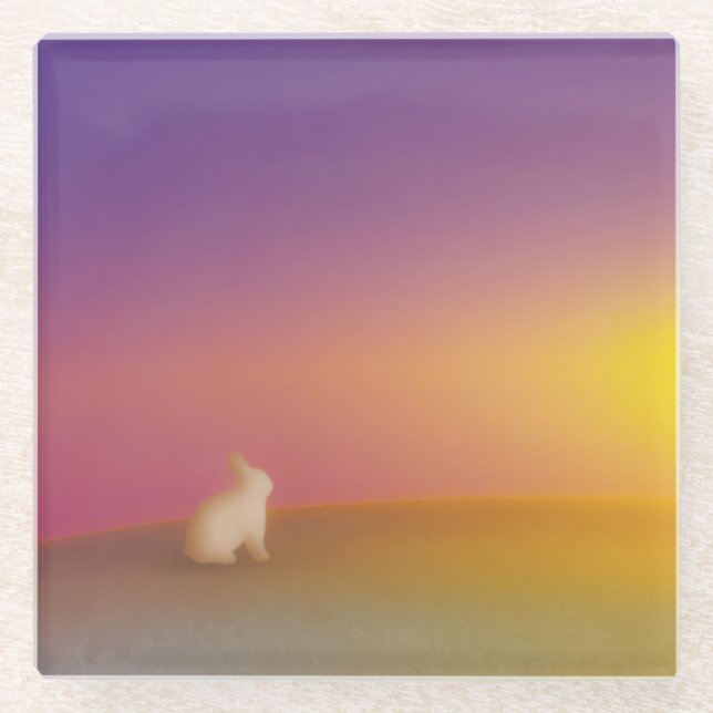 Niedliches Weißes Kaninchen auf Grassy Hill bei So Glasuntersetzer (Vorderseite)