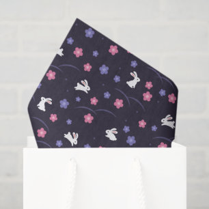 Niedliches Weißes Kaninchen und Blume Muster Seidenpapier