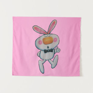 Niedliches Weißes Kaninchen wirbelt Schwarze Bow K Wandteppich