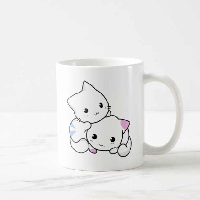 Niedliches weißes Kätzchen-Umarmen Kaffeetasse (Rechts)