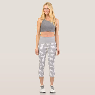 Niedliches weißes Katzenmuster Lichtgrau Capri Leggings