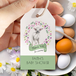 Niedliches weißes Lamm in Hübschen Blume Danke Geschenkanhänger