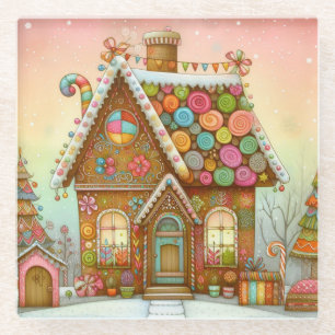 Niedliches, weißes Lebkuchenhaus Glasuntersetzer