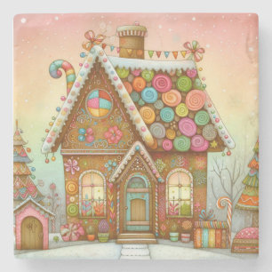 Niedliches, weißes Lebkuchenhaus Steinuntersetzer