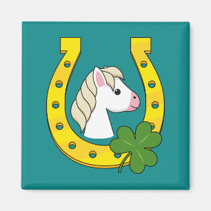 Niedliches Weißes Pferd mit Goldener Pferdeschuh, Magnet