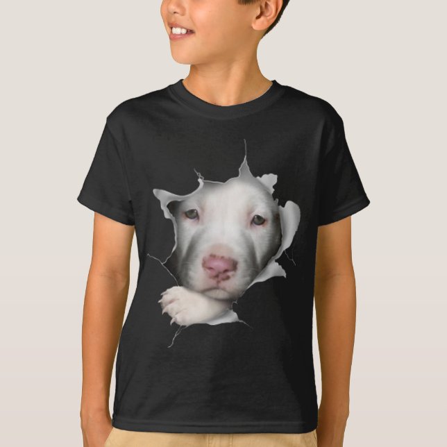 Niedliches weißes Pitbulglück im Inneren T-Shirt (Vorderseite)