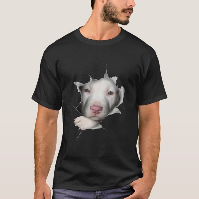 Niedliches weißes Pitbulglück im Inneren T-Shirt (Vorderseite)