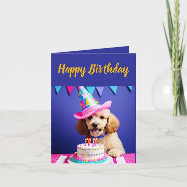 Niedliches weißes Poodle Geburtstag Karte (Vorderseite)