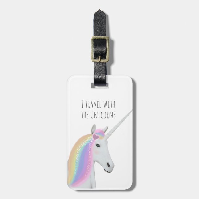 Niedliches weißes Regenbogenunicorn-Rosa-magischer Gepäckanhänger (Vorderseite vertikal)