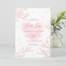 Niedliches weißes Rosa mit Sakura Branches Wedding Einladung