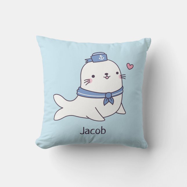 Niedliches weißes Siegel Sailor Kids Room Name Kissen (Vorderseite)