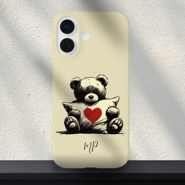 Niedliches weißes Teddybären-Hug-Kissenherz-Monogr Case-Mate iPhone Hülle (Von Creator hochgeladen)