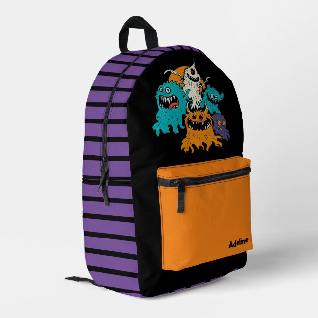 Niedliches/weißliches Halloweenmonster Bedruckter Rucksack (Rückseitige Ecke links)