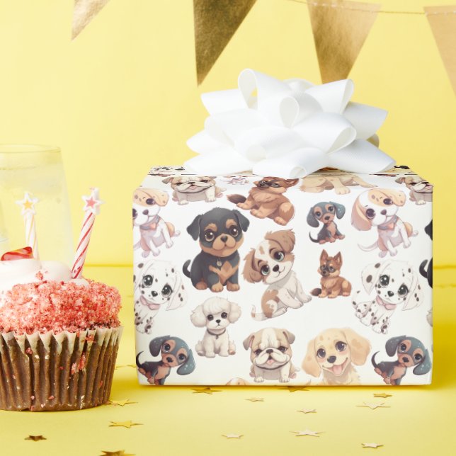 Niedliches Welpen-Hundemuster Geschenkpapier (Geburtstagsparty)