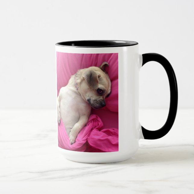Niedliches Welpen-Hundetuckern-Rosa bedeckt Tasse (Rechts)