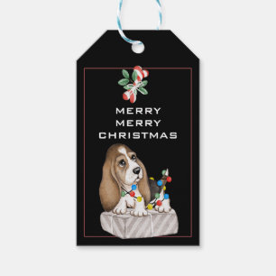 Niedliches Welpen mit Weihnachtsbeleuchtung Geschenkanhänger