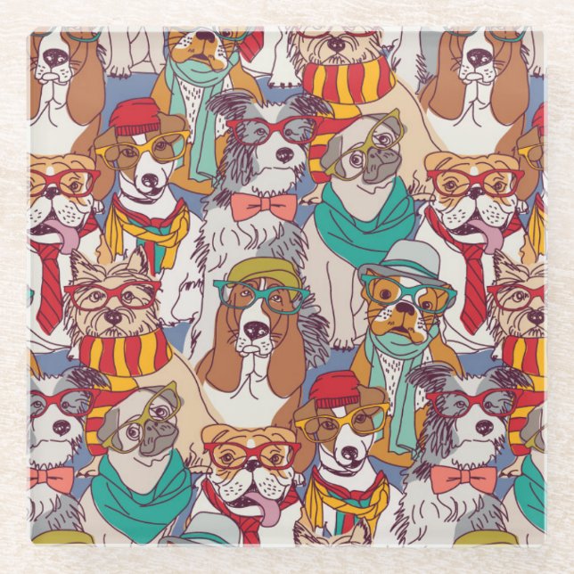 Niedliches Welpen-Mode-Muster Glasuntersetzer (Vorderseite)