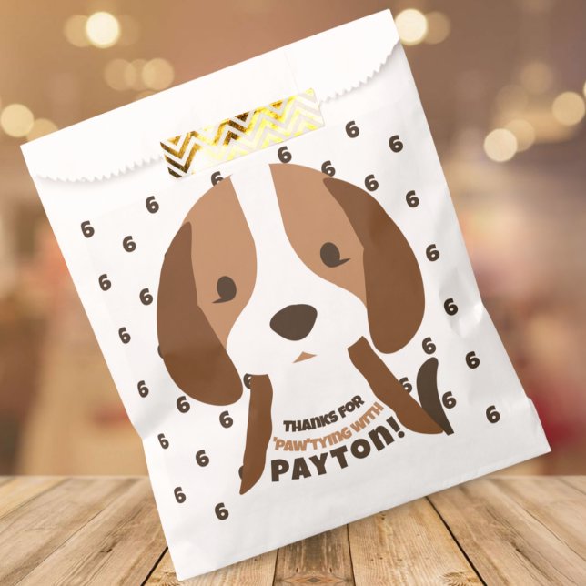 Niedliches Welpenhundealter und Namensgeber für di Geschenktütchen (cute puppy dog favor bags for kids birthday parties puppy dog with custom name and age)