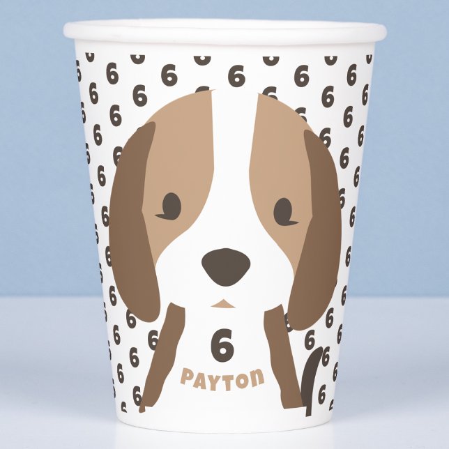 Niedliches Welpenhundealter und Namensgeber für di Pappbecher (cute puppy dog paper birthday party cup with custom name and age)