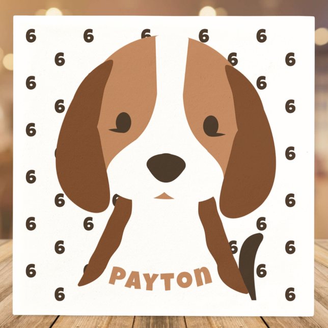 Niedliches Welpenhundealter und Namensgeber für di Serviette (Cute puppy dog  birthday custom name and age party napkins birthday party supplies)