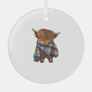 Niedliches West Highland Kuh Baby mit Kariertem Sc Ornament Aus Glas