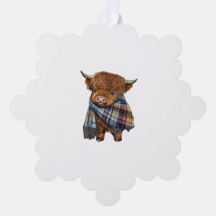 Niedliches West Highland Kuh Baby mit Kariertem Sc Ornament Karte