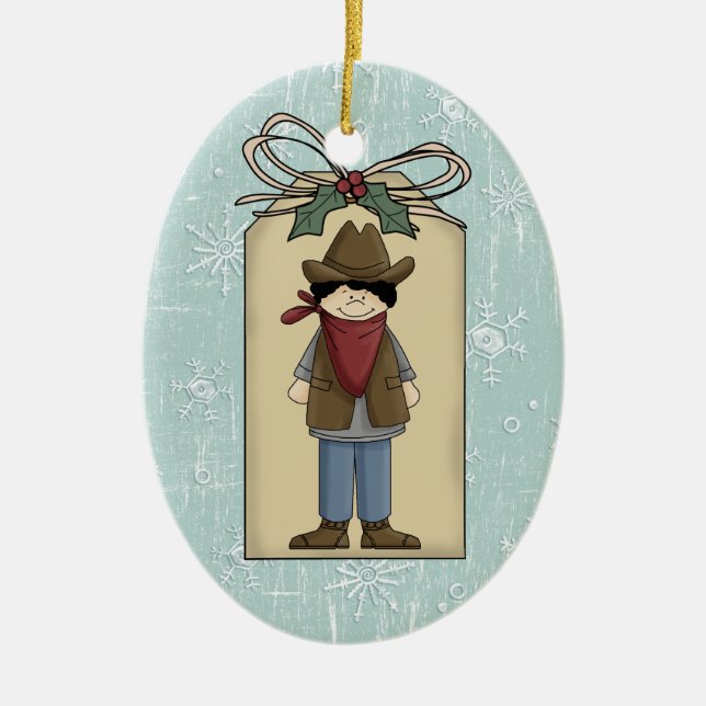 Niedliches Western-Cowboy-Geschenk-Umbau-Andenken Keramikornament (Vorne)