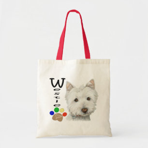 Niedliches Westie und Tatze drucken Tragetasche