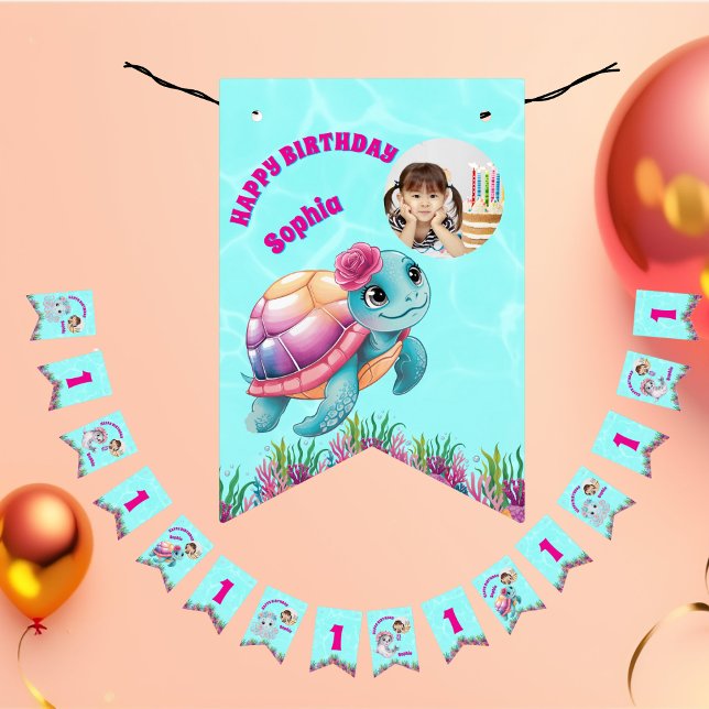 Niedliches Whimsical Floral Ocean Creatures Girl F Wimpelkette (Von Creator hochgeladen)