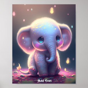 Niedliches Whimsical Pink Pastel Baby Elephant Kin Poster
